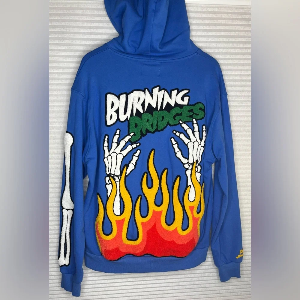 Lifted Anchors Burning Bridges Men Hoodie Sweater Large Blue Flames 100% Cotton